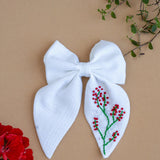 Red Embroidered White Hairclip
