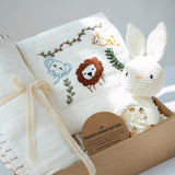 Baby Boy Gift Hamper with Cotton Romper and Swaddle | Little Meadows | White