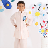 LaDeeDa Pink Achkan With Multicolour Zebra Threadwork Embroidered Motif With Pink Pyjama For Boys
