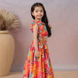Casa Ninos Red Floral Top And Lengha