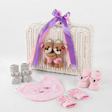 LSB 25 pcs, Twin Girls White cane basket themed Newborn Baby Boy, All Season wear,Gift Hamper set, 0-6 months