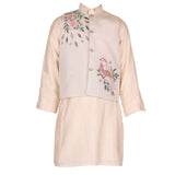Rang Cream Embroidered Nehru Jacket & Kurta Set