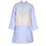 Rang Powder Blue Embroidered Kurta Set with Layered Jacket