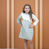 Mamarill Girls A Sweet And Stylish Mint Green Dress With Elegant Cream Detailing.