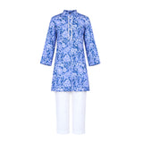 Rang Blue Floral Printed Straight Kurta With White Pants