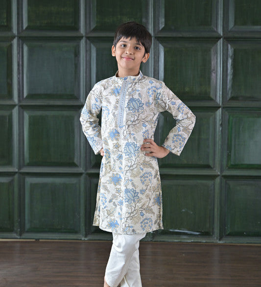 The Plum Bum Grey-Blue Floral Kurta set