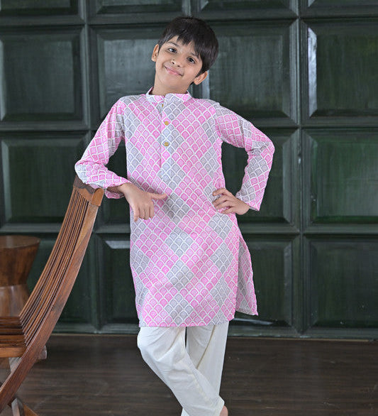 The Plum Bum Pink-Grey Honeycomb Kurta Set