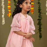 Casa Nions Pink Embroided Dress With Lace Detailing