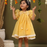 Casa Nions Yellow Embroided dress with lace Detailing