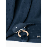 Favori Baby Blanket With Rabbit Rattle, 100% Cotton Knitted Pointelle In Blush Pink