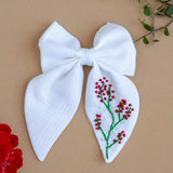 Red Embroidered White Hairclip