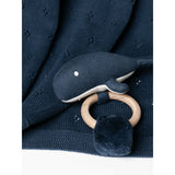 Favori Baby Blanket With Rabbit Rattle, 100% Cotton Knitted Pointelle In Blush Pink