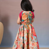 Casa Ninos Muslin Multicolour Top And Layered Lengha Set With Dupatta