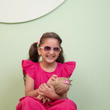 Mamarill Girls Pink Petal Dress Features A Bright Pink Hue Ruffled Sleeves