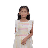 Di & De Girls Premium Handloom Ethnic Square Neck Top With Skirt