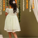 Casa Nions Green Embroided Dress With Lace Detailing