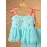 Casa Ninos Sea Blue Embroided Kota Doriya Co-Ord Set