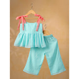 Casa Ninos Sea Blue Embroided Kota Doriya Co-Ord Set