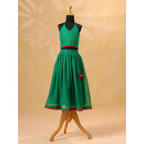 Casa Ninos Green Embroided Kota Doriya Lehenga Set