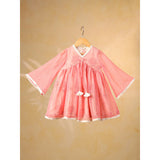 Casa Ninos Peach Lacy Floral Kota Doriya Dress