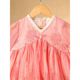 Casa Ninos Peach Lacy Floral Kota Doriya Dress
