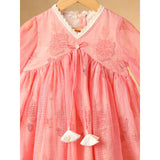Casa Ninos Peach Lacy Floral Kota Doriya Dress