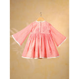 Casa Ninos Peach Lacy Floral Kota Doriya Dress