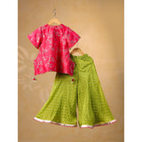 Casa Ninos Pink Embroided Top With Green Sharara