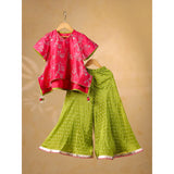 Casa Ninos Pink Embroided Top With Green Sharara