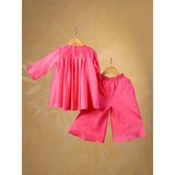Casa Ninos Pink Mul Chanderi Sharara Set