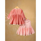 Casa Ninos Peach Floral Sharara Set
