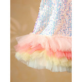 Casa Ninos Pink Sequins Multicolour Layer Dress