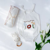 Baby Boy Gift Hamper with Cotton Romper and Swaddle | Little Meadows | White