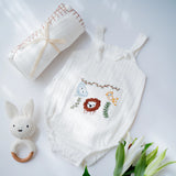 Baby Boy Gift Hamper with Cotton Romper and Swaddle | Little Meadows | White