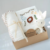 Baby Boy Gift Hamper with Cotton Romper and Swaddle | Little Meadows | White
