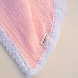 Organic Muslin Baby Swaddle/Blanket With Lace | Soft Pink Dream Wrap