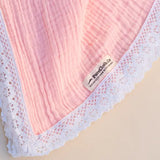 Organic Muslin Baby Swaddle/Blanket With Lace | Soft Pink Dream Wrap
