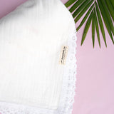 Lace-Trimmed Organic Cotton Swaddle Blanket | White
