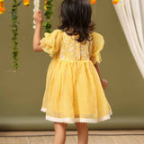 Casa Nions Yellow Embroided dress with lace Detailing