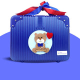 LSB 19 pcs Royal Blue Bow Teddy Birthday Gift Hamper set for Baby with travelling suitcase