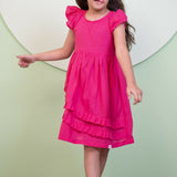 Mamarill Girls Pink Petal Dress Features A Bright Pink Hue Ruffled Sleeves