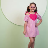 Mamarill Girls Sweetheart Dress Is A Playful Pink Dress With A Bold Red Heart On The Front.