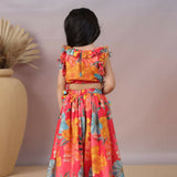 Casa Ninos Red Floral Top And Lengha