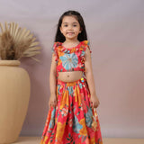 Casa Ninos Red Floral Top And Lengha