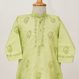 Chikan Hand Embroidered Green Silk Kurta With Silver Kasab Jaali