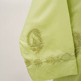 Chikan Hand Embroidered Green Silk Kurta With Silver Kasab Jaali