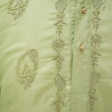 Chikan Hand Embroidered Green Silk Kurta With Silver Kasab Jaali