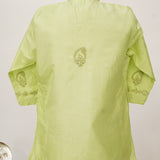Chikan Hand Embroidered Green Silk Kurta With Silver Kasab Jaali