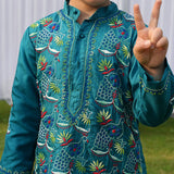 Little Awadh Hand Chikan Embroidered Peacock Jaal Silk Kurta