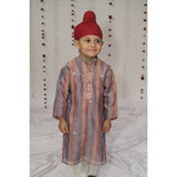 Little Awadh Striped Tissue Kurta Set
